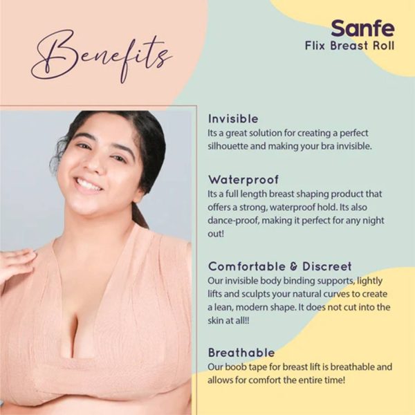 Sanfe Flix Breast Roll-Body Shaper & Lifter, Breathable Body Support Boobtape Cotton Peel and Stick Bra Petals