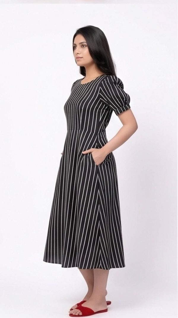 SANIBSTYLE Women Fit and Flare Black Midi/Calf Length Dress