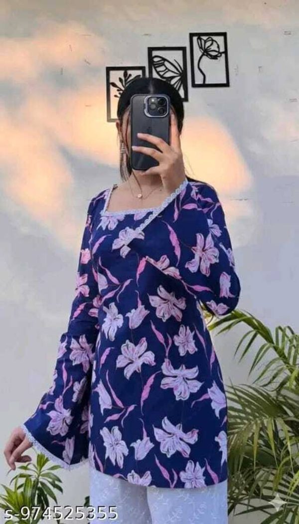 SanjuFashion Casual Floral Print Women Light Blue Top