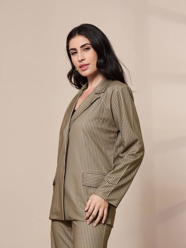 SASSAFRAS worklyf Striped Single Breasted Casual Women Blazer