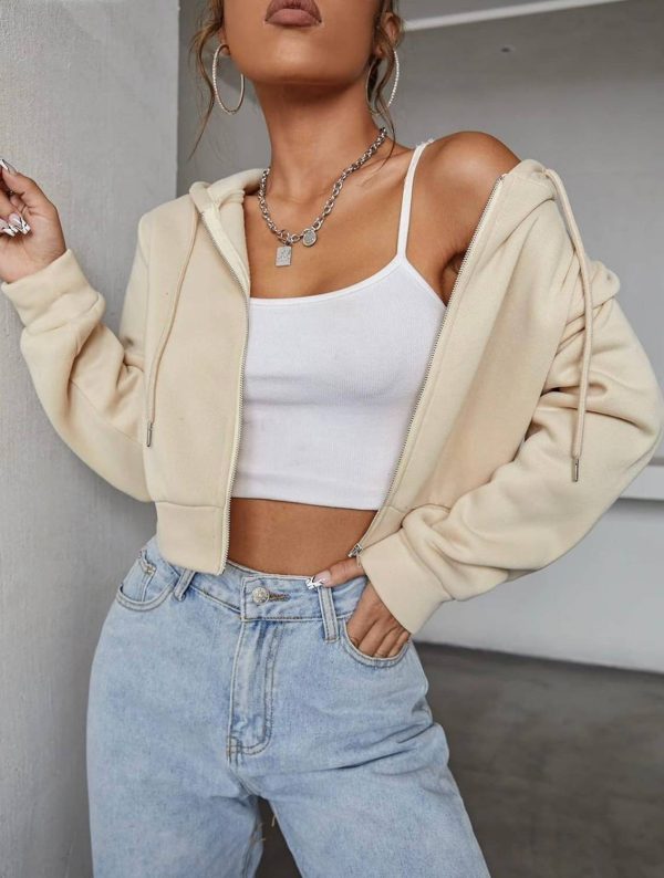 SCUBEL Solid Hooded Neck Casual Women Beige Sweater