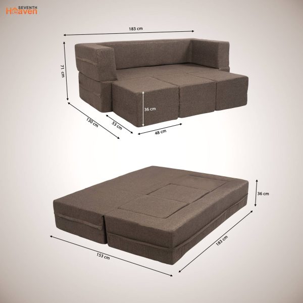 Seventh Heaven 72x60x14 inch Jute Fabric with 3 Puffy 3 Seater Double Foam Fold Out Sofa Cum Bed