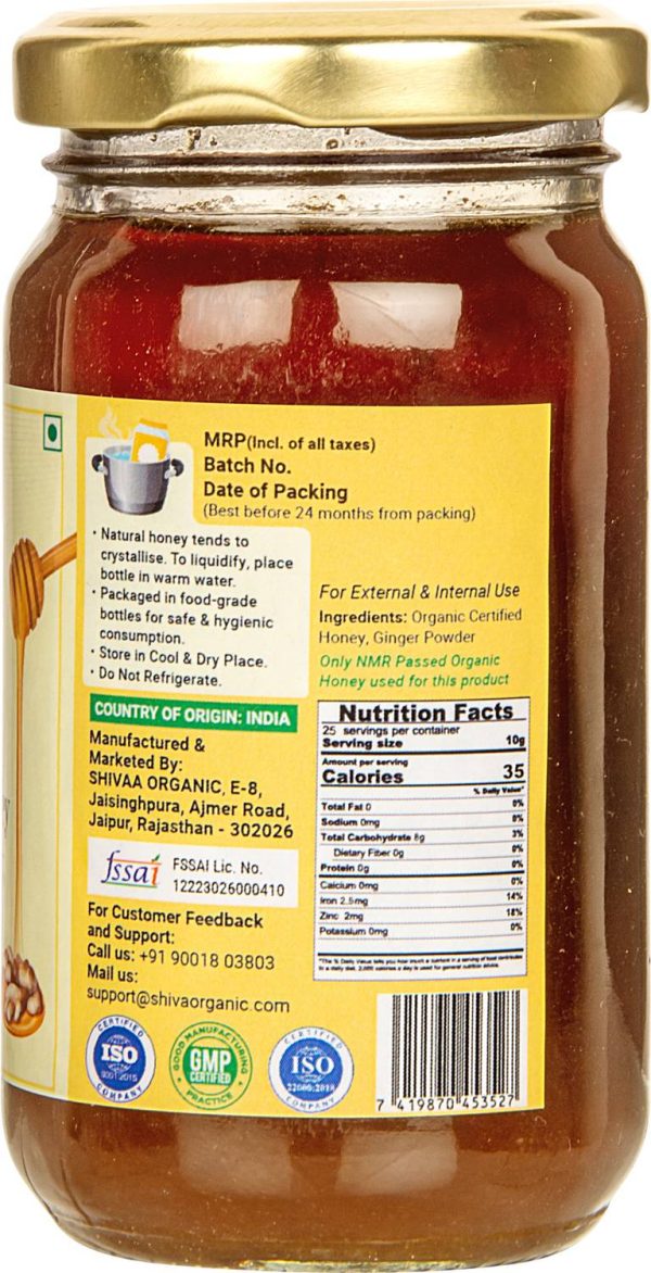 Shiva Organic Ginger Infused Honey 100% Natural and Pure, High Medicinal Value