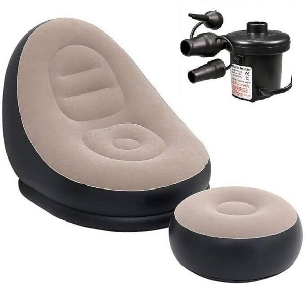 ShopNetic Shopnetic | Inflatable Lounger Set 2-in-1 Sofa Chair with Footstool Micro Fiber 2 Seater Inflatable Sofa