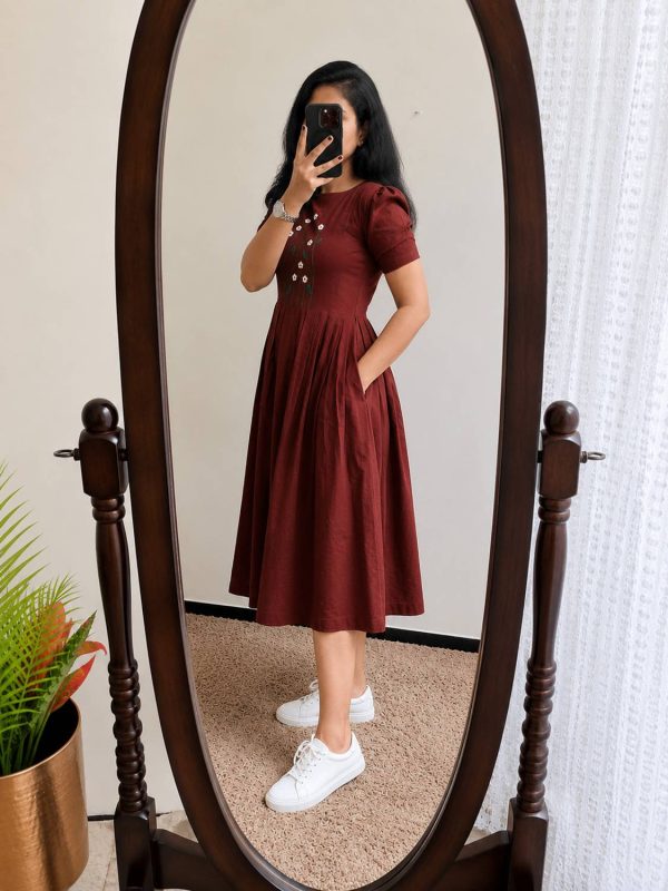 Shri Shyam Garment Women Fit and Flare Maroon Midi/Calf Length Dress