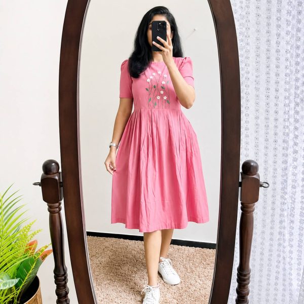 Shri Shyam Garment Women Fit and Flare Pink Midi/Calf Length Dress