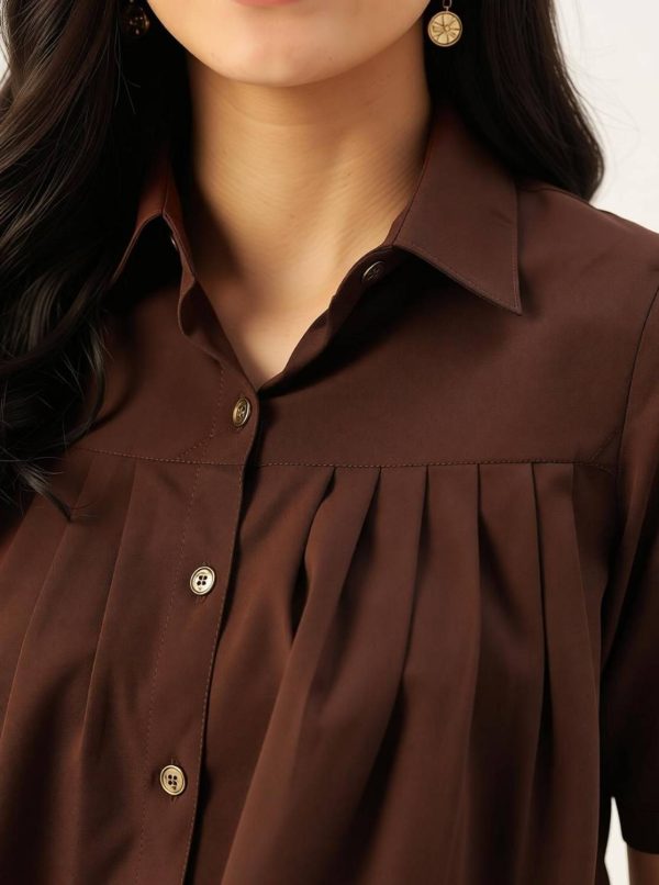 SLENOR Women Solid Casual Brown Shirt