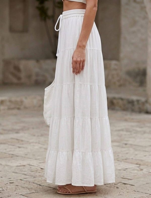 SLF INDIA Solid Women Gathered White Skirt