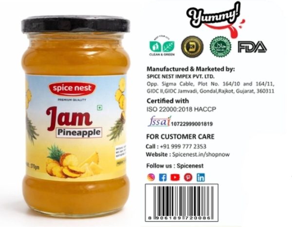 Spice Nest Pineapple Jam 370gm | Made with Real Pineapple | Rich Fruity Spread