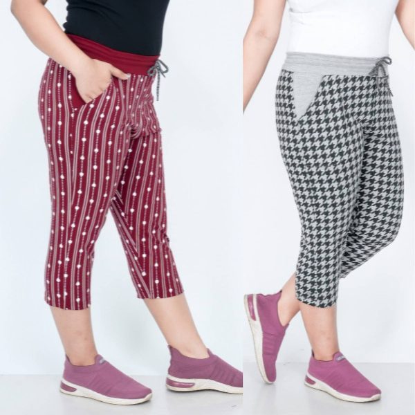SPYCRAFT girls Women Maroon, Grey Capri