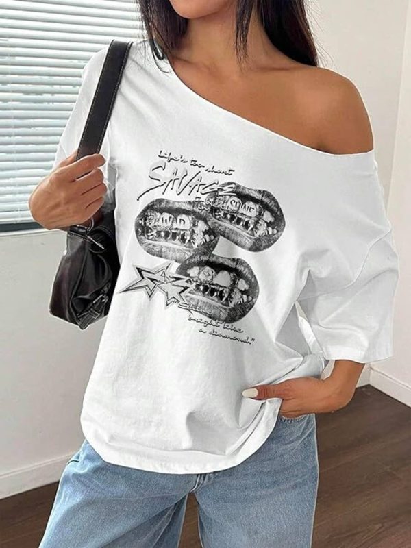 SRENSFASHION Printed Women Round Neck White T-Shirt