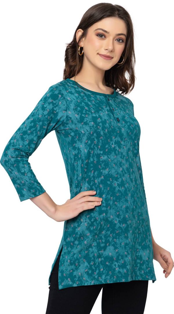 Star Touch Printed Women Round Neck Green T-Shirt