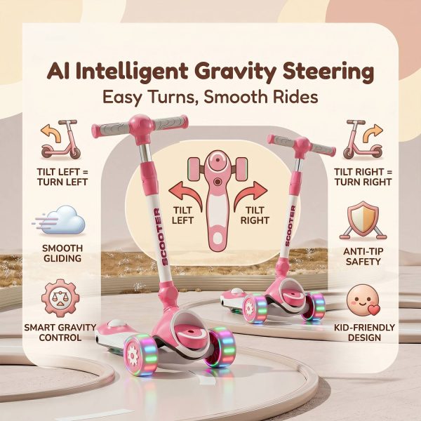 StarAndDaisy Kick-On Scooter for Kids with 3 PU Wheels LED Light, 4 Adjustable Height Kids Scooter