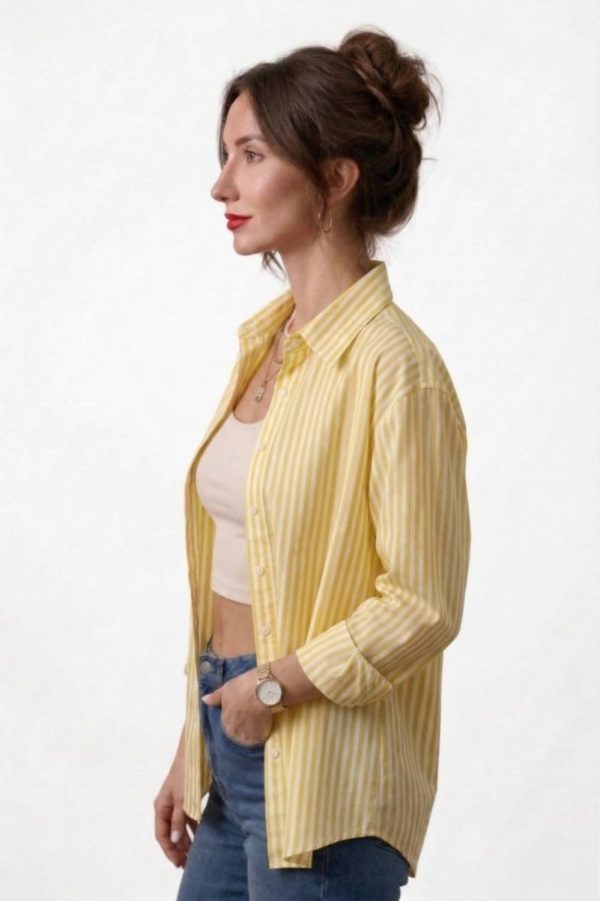 String Women Striped Casual Yellow Shirt
