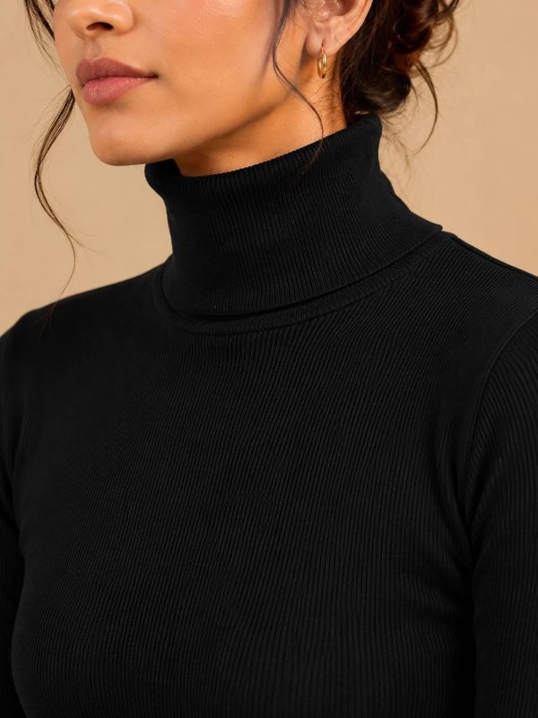 Superiorfashion Solid High Neck Casual Women Black Sweater