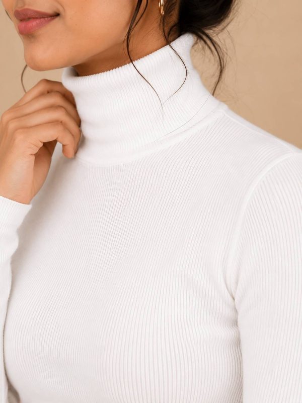 Superiorfashion Solid High Neck Casual Women White Sweater