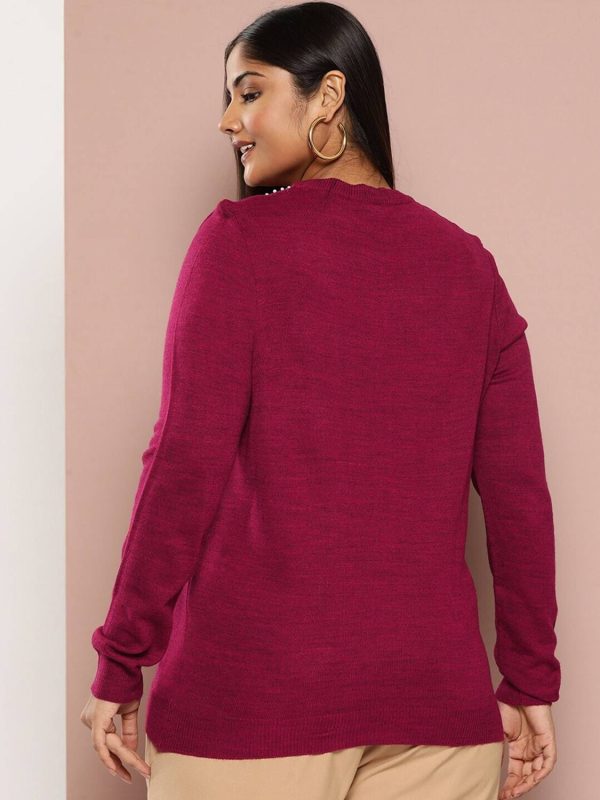Sztori Solid Round Neck Casual Women Purple Sweater