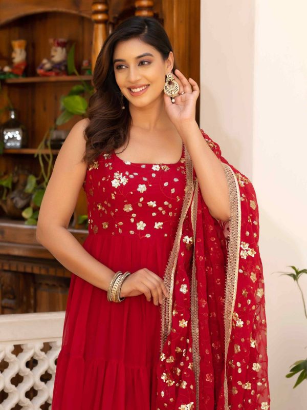TextileNow Embroidered Anarkali Kurta, Bottom & Dupatta Set