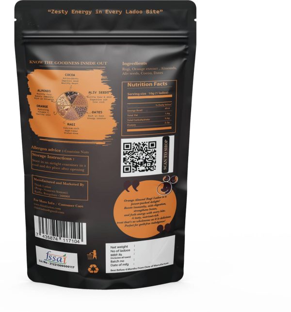 Think Ladoo Orange Almond Ragi Ladoo | 20pcs, Gluten-Free, Natural, No Added Sugar Pouch