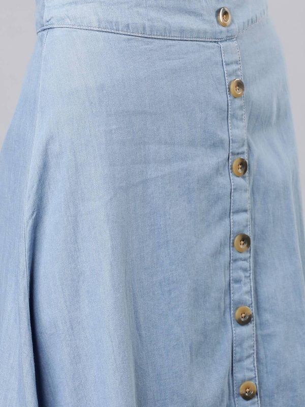 Tokyo Talkies Solid Women Flared Light Blue Skirt