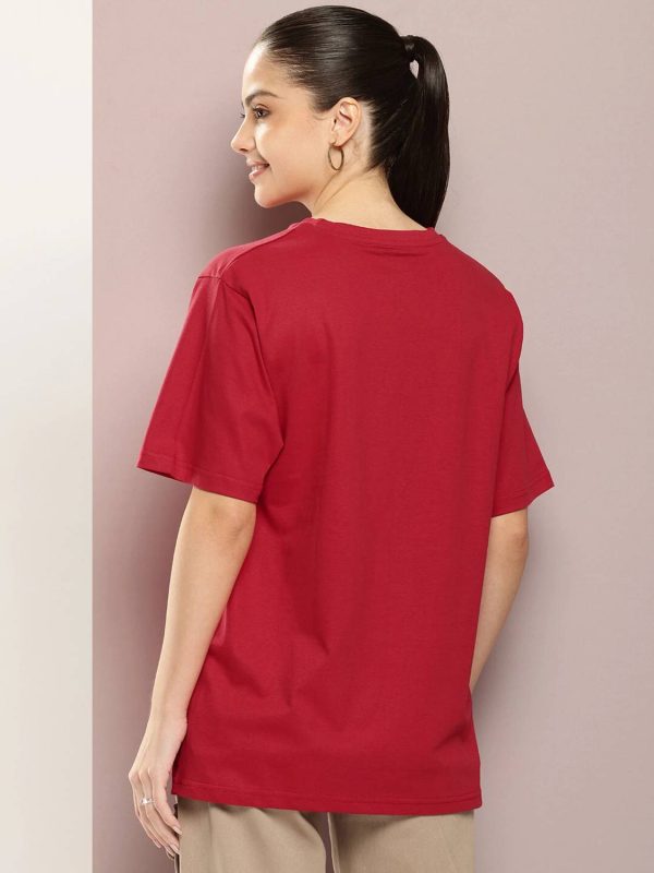 TonZon Graphic Print Women Round Neck Red T-Shirt