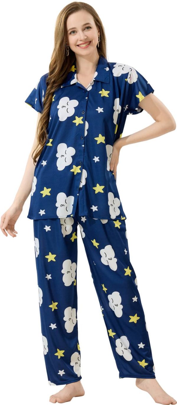Trade Zone Women Printed Multicolor Shirt & Pyjama set