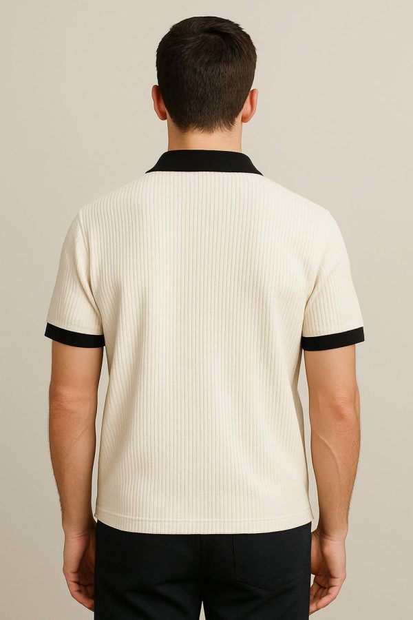Try This Colorblock Men Polo Neck White T-Shirt