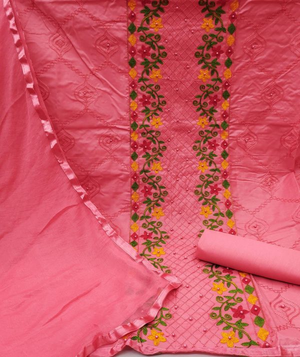 TRYSTON Cotton Blend Embroidered Salwar Suit Material