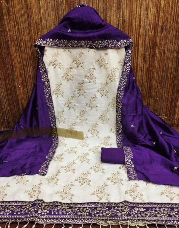 TRYSTON Tussar Silk Embroidered Salwar Suit Material