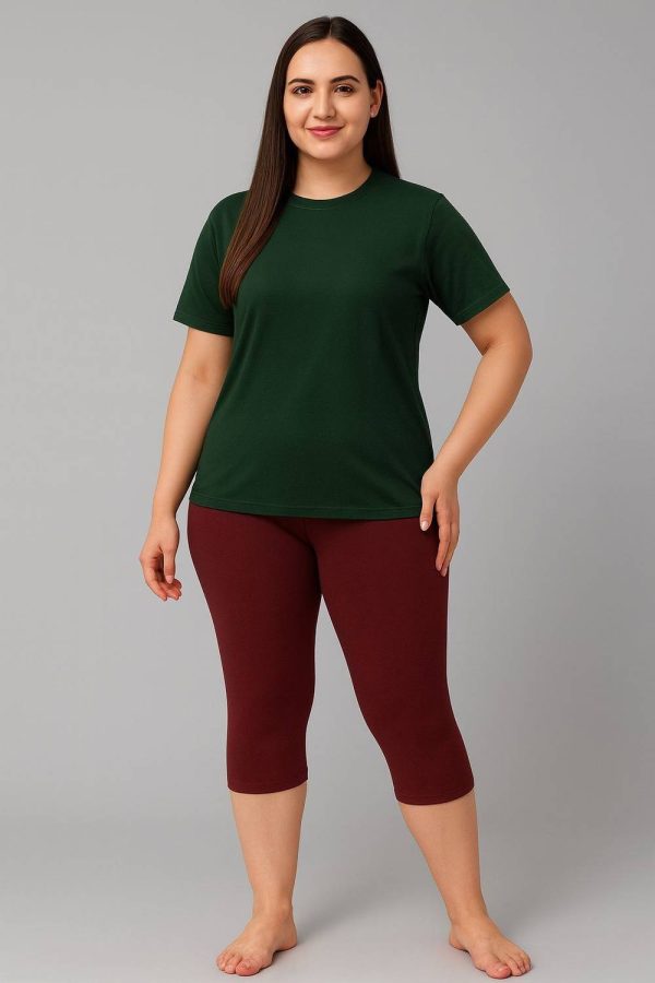 UllasPemium UllasPemium Women's Solid Swim Dress Set (T-shirt & Capri Bottoms) Solid Women Swimsuit