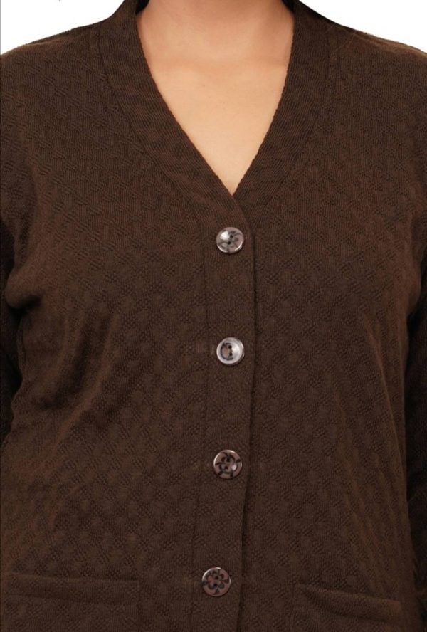 urban rock Self Design V Neck Casual Women Brown Sweater