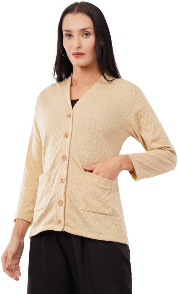 urban rock Solid V Neck Casual Women Beige Sweater