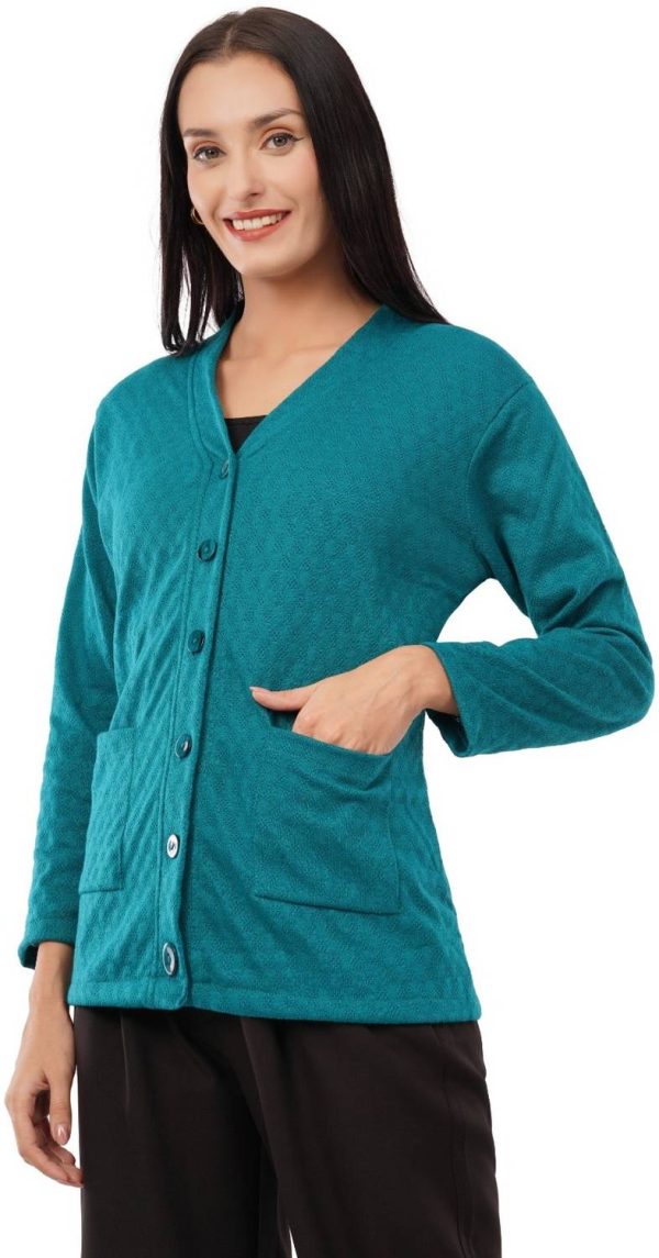 urban rock Solid V Neck Casual Women Green Sweater