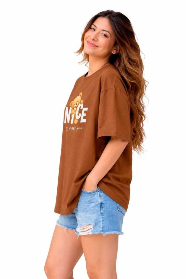 V DAS Graphic Print Women Round Neck Brown T-Shirt