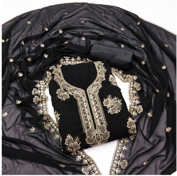 Vastarafabs Georgette Embroidered, Floral Print Suit Fabric