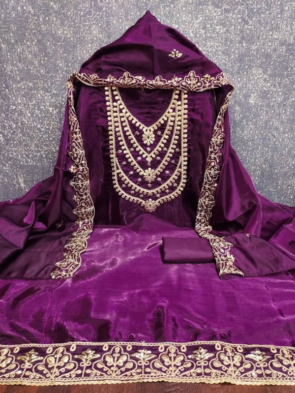 Vastarafabs Satin Embroidered Suit Fabric