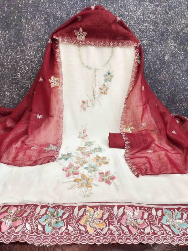 Vastarafabs Silk Blend Embroidered Suit Fabric