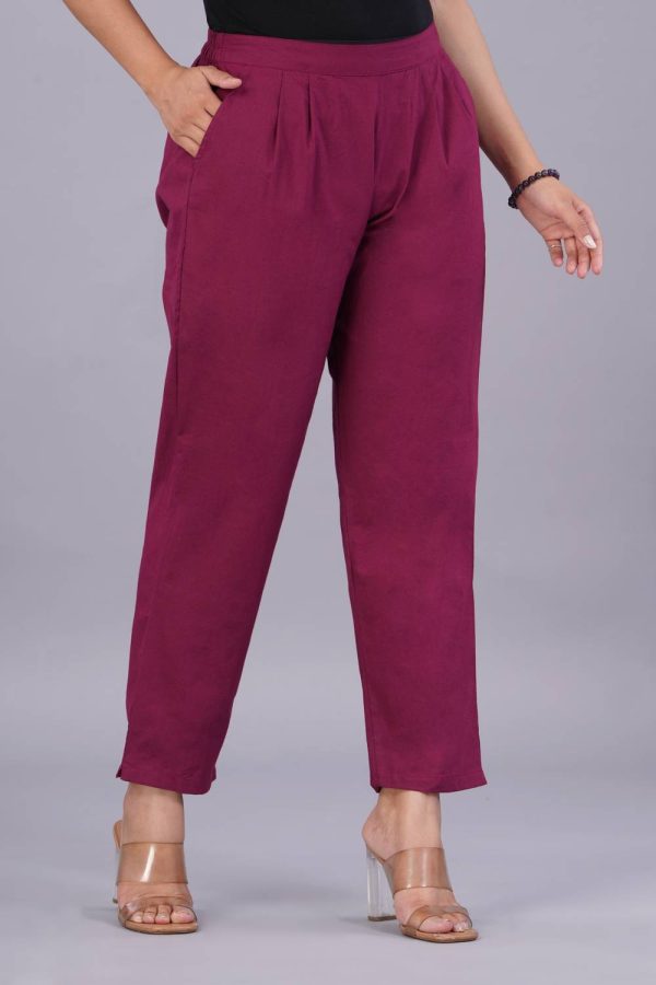 VENITYWAVE Regular Fit Women White, Maroon Trousers