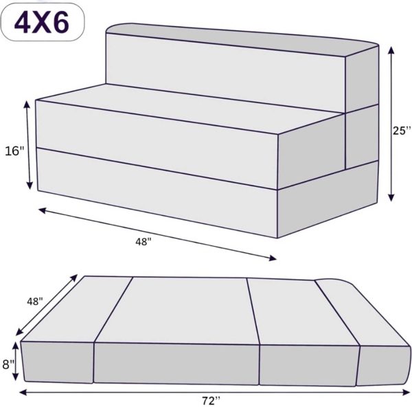 WAKESURE GO Premium Quality Jute Fabric Lightweight Easy 2 Seater Single Foam Fold Out Sofa Cum Bed