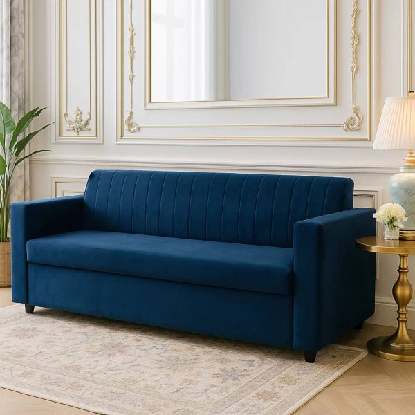WAKESURE Premium Quality With Ottoman Velvet Fabric 4 Seater Sofa