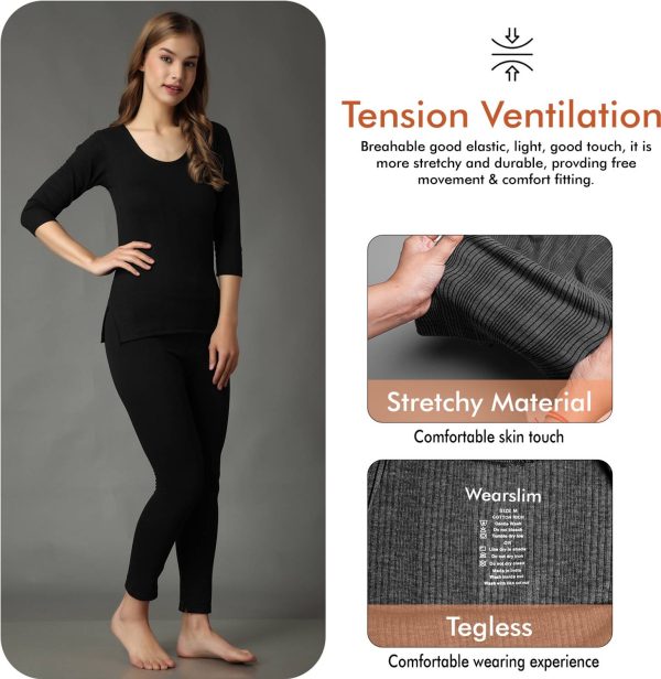 Wearslim Cotton Quilted Winter Lightweight Underwear for Long Johns Set Women Top - Pyjama Set Thermal