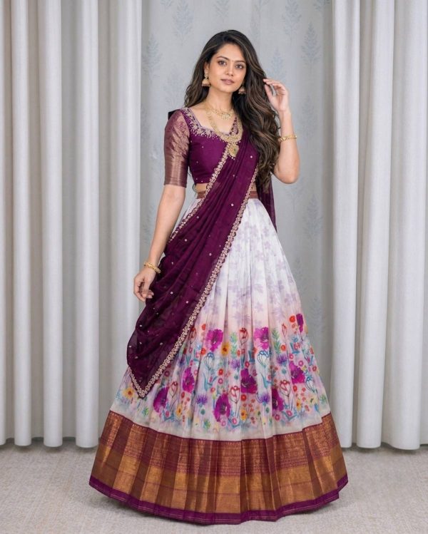 WELLWISHER Digital Print Semi Stitched Lehenga & Crop Top