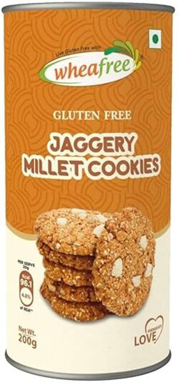 wheafree Gluten Free Jaggery Millet Cookies (Pack of 2-200g each) with Legumes & Nuts Cookies