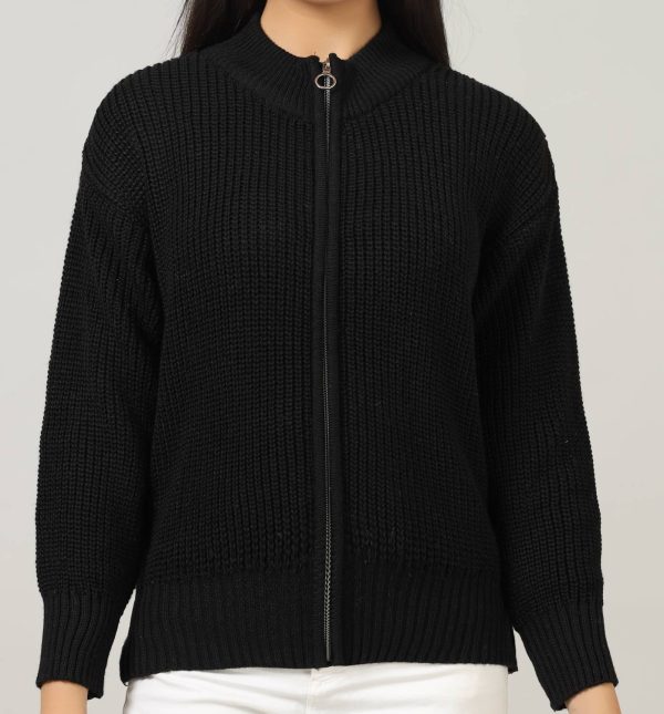 WOOLBERRY Self Design High Neck Casual Women Black Sweater