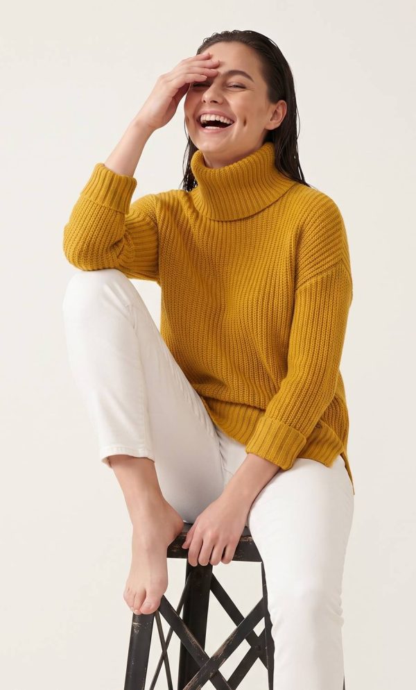 WOOLBERRY Self Design Turtle Neck Casual Women Yellow Sweater