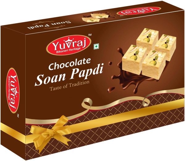 Yuvraj Food Product Chocolate Flavoured Soan papadi (patisa ) mithi 200 gm x 2 bpx pack Box