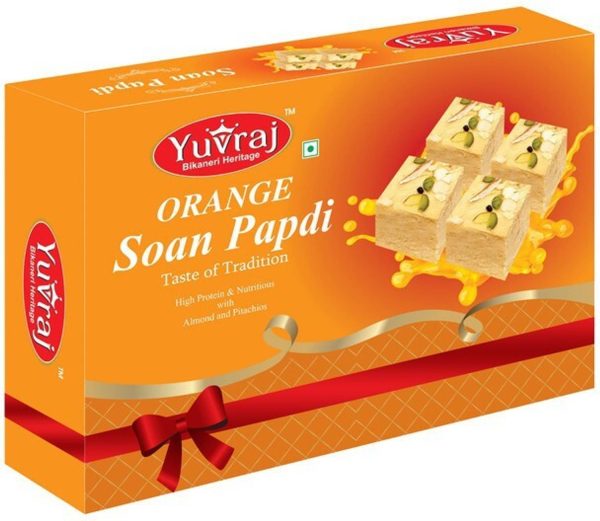 Yuvraj Food Product Orange Soan papadi & Elaichi soan papadi indian mithai ( 200 Gm x 2 ) Box