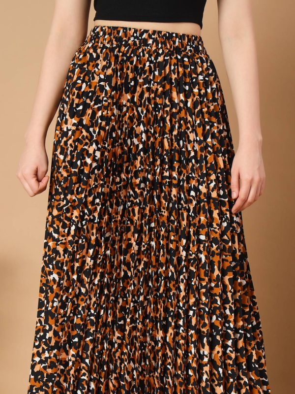 ZWERLON Animal Print Women Pleated Black Skirt