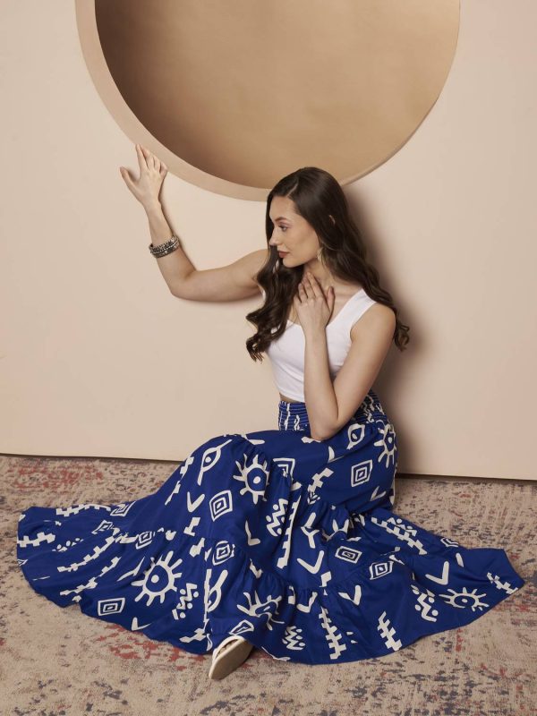 ZWERLON Printed Women A-line Blue Skirt